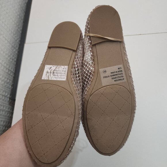 Pop Attraction Nude Women's Size 8.5 Beige Mesh Rhinestones Jewel Ballet Flat - Picture 9 of 12